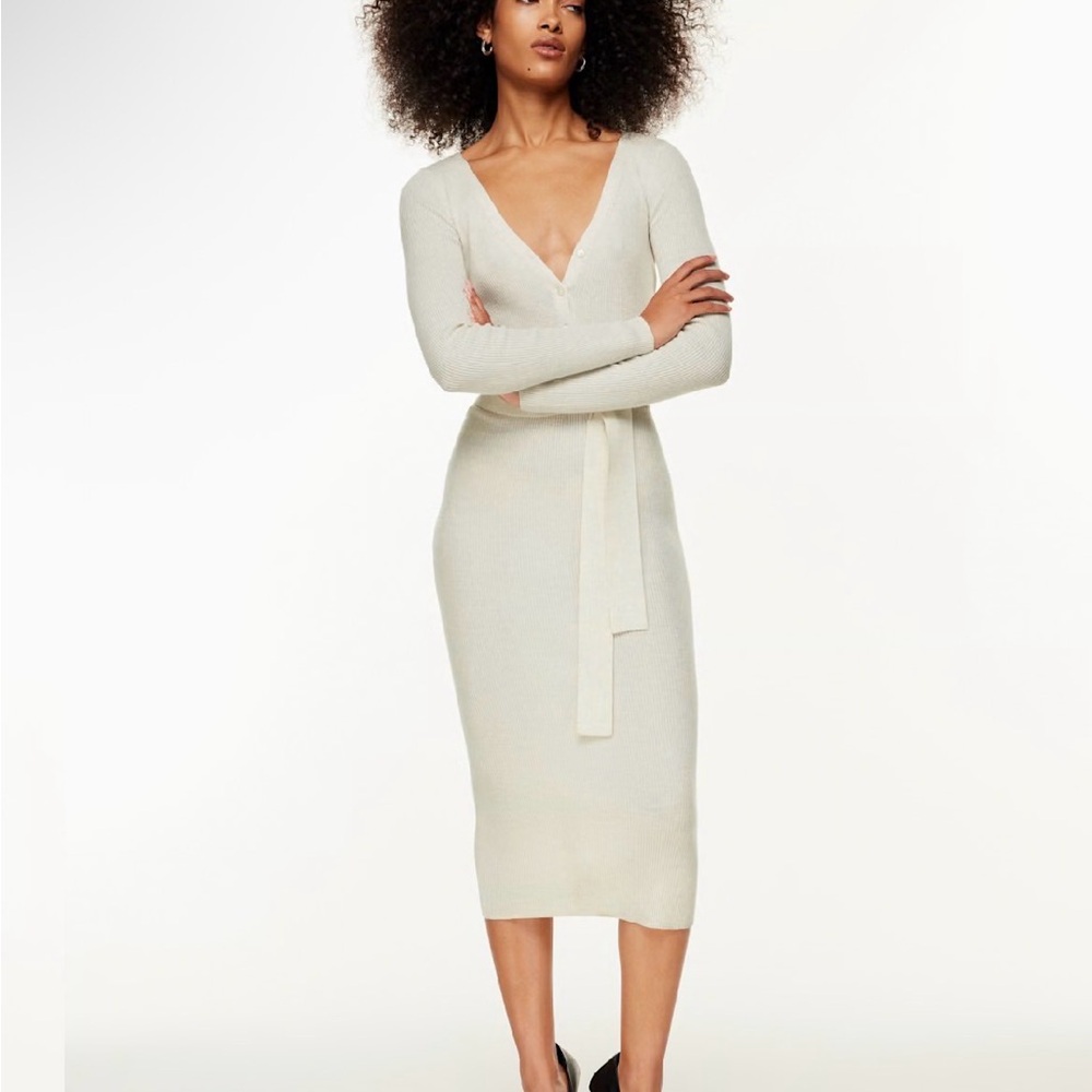 The Group Babaton Sand/Taupe Long Sleeve Henley Dress